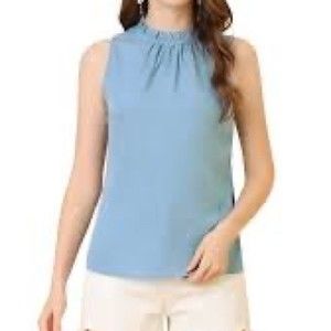 Ann Taylor Loft top sleeveless 
Smocked Neck light blue longline size S